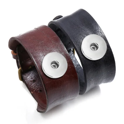 Leather Brown or Black Single Snap Buckle Snap Bracelet for 20mm Snaps