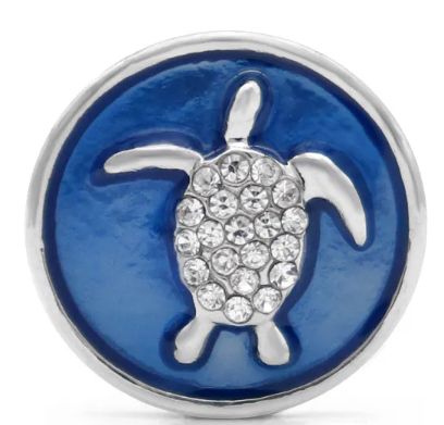 Rhinestone Sea Turtle Blue 18mm Snap Charm for Snap Charm Jewelry