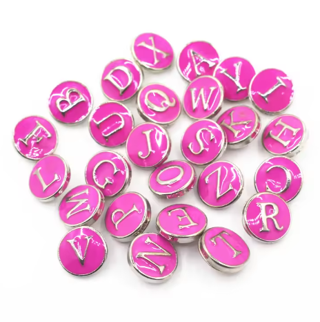 Hot Pink 12mm Metal Alphabet Snap Charms for Snap Charm Jewelry