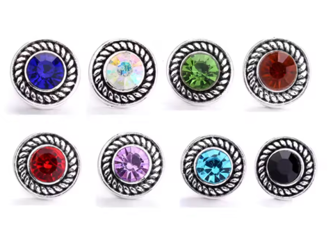Rope Edge Large Rhinestone 12mm MINI Snap Charm for Snap Charm Jewelry (Assorted Colors)