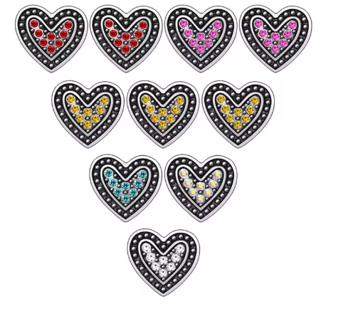 Heart Birthstone Rhinestone 12mm Snap Charm for Snap Charm Jewelry (Assorted Colors)