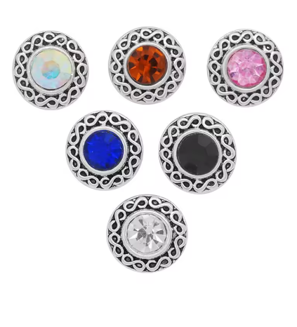 Birthstone Rhinestone Filigree Edge 12mm Snap Charm for Snap Charm Jewelry (Assorted Colors)