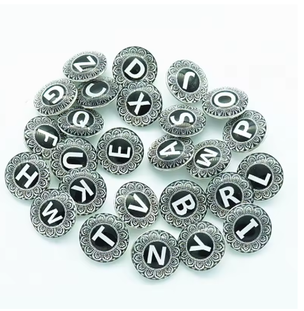 Filigree Black/Brown Alphabet Glass Snap Charm 18mm for 20mm Snap Charm Jewelry (Assorted Letters)