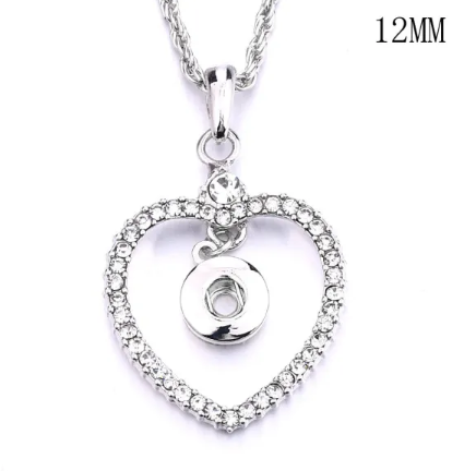 Rhinestone Open Heart 12mm Snap Charm Necklace