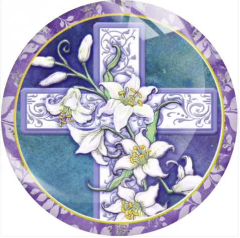Purple Religious Cross with White Lilies 20mm for Snap Charm Jewelry