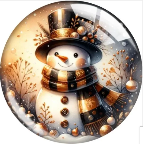 Christmas Brown Snowman Holiday 20mm Glass Snap for Snap Charm Jewelry