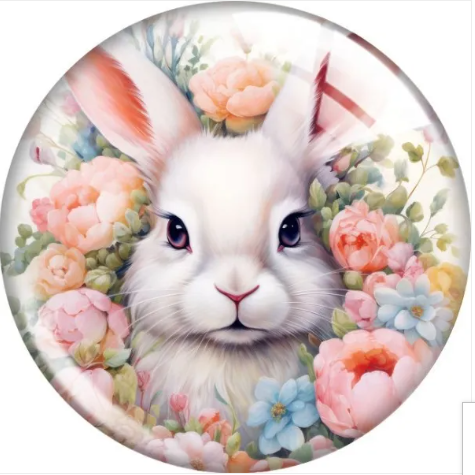 Easter White Rabbit with Pastel Flowers 20mm Glass Snap for Snap Charm Jewelry