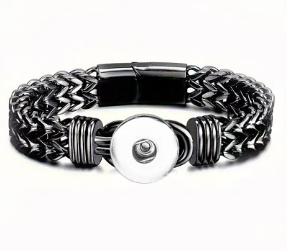 Sleek Gun Metal Black Metal Double Heavy Chain with Slide in Magnetic Closure 20mm for Snap Charm Jewelry