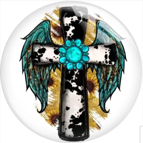 Western Turquoise Winged Cross 20mm for Snap Charm Jewelry