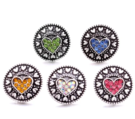 Birthstone Rhinestone Metal Heart 20mm Snap Charm  for Snap Charm Jewelry (Assorted Colors)