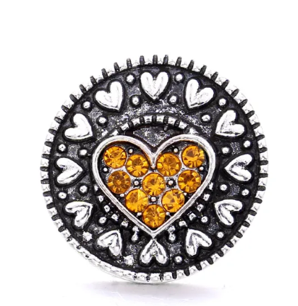 Birthstone Rhinestone Metal Heart 20mm Snap Charm  for Snap Charm Jewelry (Assorted Colors)