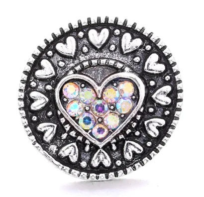 Birthstone Rhinestone Metal Heart 20mm Snap Charm  for Snap Charm Jewelry (Assorted Colors)