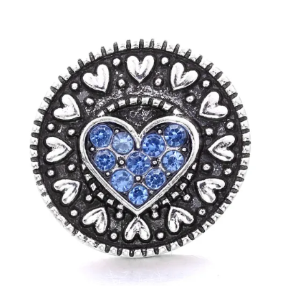 Birthstone Rhinestone Metal Heart 20mm Snap Charm  for Snap Charm Jewelry (Assorted Colors)