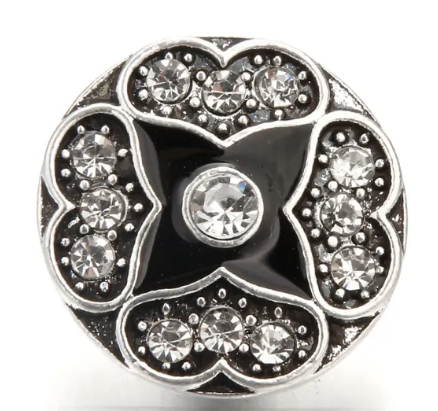 Black Metal Heart Rhinestone Flower 20mm Snap Charm for 20mm Snap Jewelry