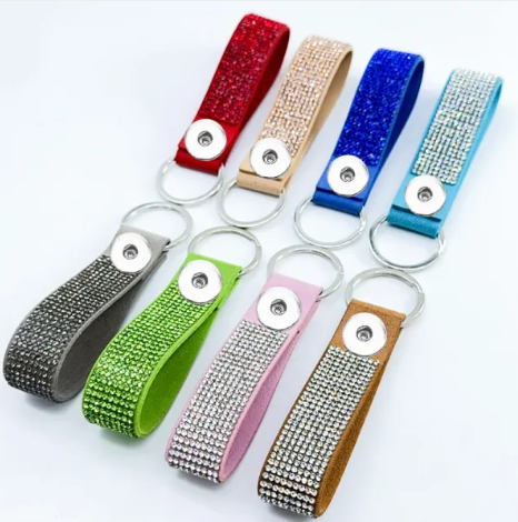 Rhinestone Suede Key Chain Strap 20mm Snap Charm (Assorted Colors)
