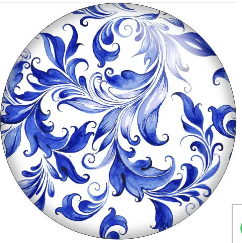 Floral Blue and White 20mm Snap Charm for Snap Charm Jewelry