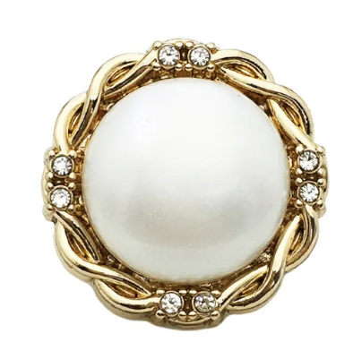 Gold Rope Edge Pearl with Rhinestone Edge 20mm Snap Charm for Snap Jewelry