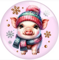 Pink Snowflake Holiday Christmas Baby Pig Charm 20mm for Snap Charm Jewelry