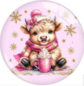 Pink Holiday Christmas Mini Cow Snap Charm 20mm for Snap Jewelry
