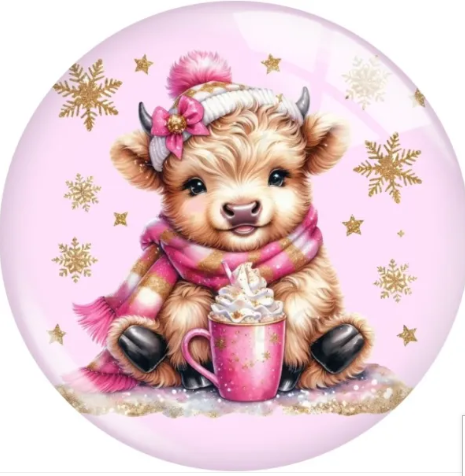 Pink Holiday Christmas Mini Cow Snap Charm 20mm for Snap Jewelry