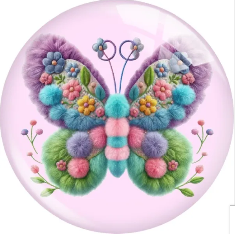 Pink Multi-Colored Fuzzy Butterfly Snap Charm 20mm for Snap Charm Jewelry