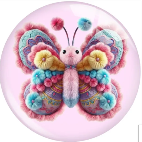 Pink Fuzzy Multi-Colored Butterfly Snap Charm for Snap Charm Jewelry