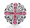 Pink Rhinestone Filigree Cross Snap Charm 20mm for Snap Charm Jewelry