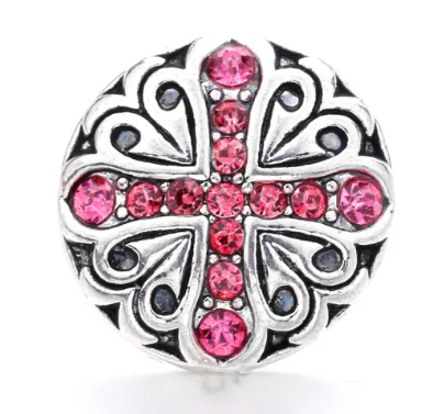 Pink Rhinestone Filigree Cross Snap Charm 20mm for Snap Charm Jewelry