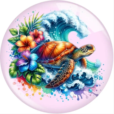 Pink Multi-Colored Sea Turtle 20mm Snap Charm for Snap Charm Jewelry