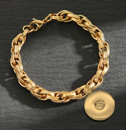 Gold-Tone Linked Single Snap Dangle Snap Bracelet for Snap Charm Jewelry