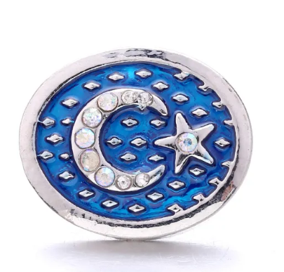 Oval Blue Rhinestone Moon and Star 20mm Snap Charm for Snap Charm Jewerly