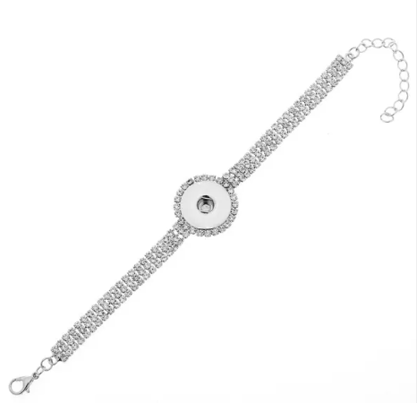 Rhinestone Shimmer Adjustable Round Bracelet 20mm for Snap Charm Jewelry