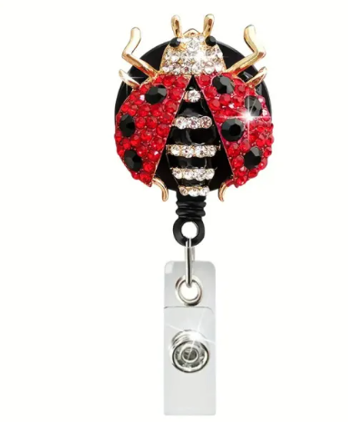 Ladybug Rhinestone 20mm Snap Name Badge Laynard Holder for Snap Jewelry
