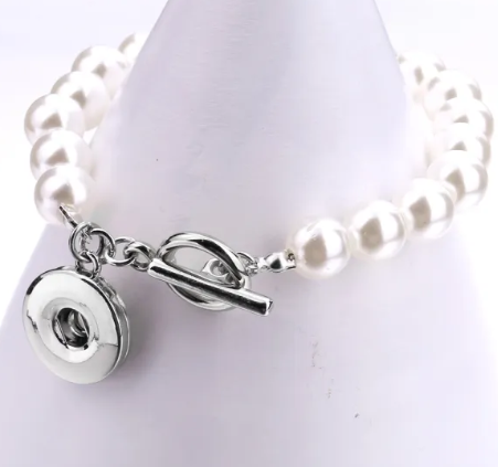 Pearl Toggle Closure with Dangle 20mm Snap Charm Bracelet