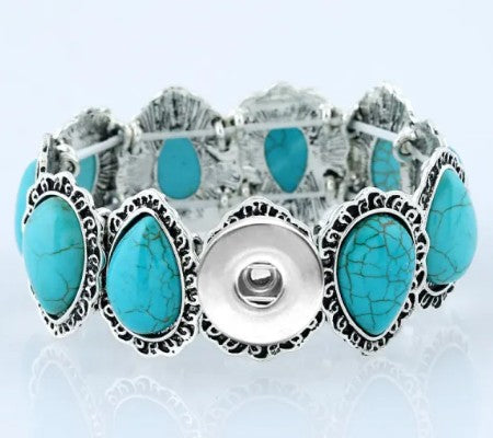 Simple Elegance Jewelry turquoise tear drop 20mm snap charm bracelet with ornate silver filigree settings
