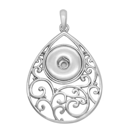 Filigree Tear Drop Open Scroll 20mm Snap Necklace With Chain