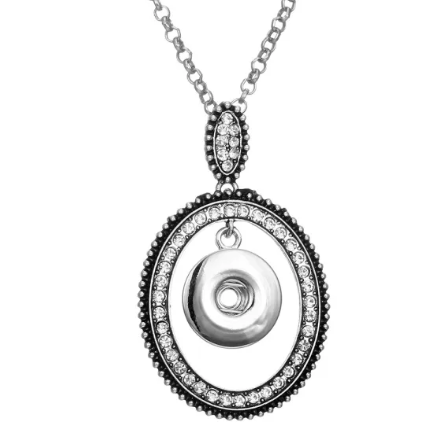 Oval Rhinestone Snap Necklace with Center Dangle for 2mm Snap Charm