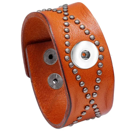 Leather Studded Adjustable Snap 20mm Bracelet in 3 Colors