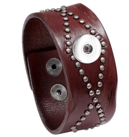 Leather Studded Adjustable Snap 20mm Bracelet in 3 Colors