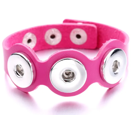 Dark Pink PU Leather Triple Snap 20mm Bracelet for Snap Charm Jewelry
