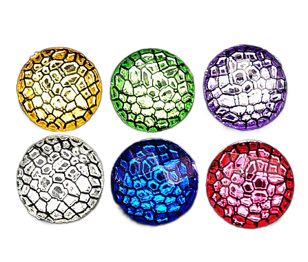 A collection of multicolored acrylic snap buttons with a crackle pattern, displayed in multiple colors.
