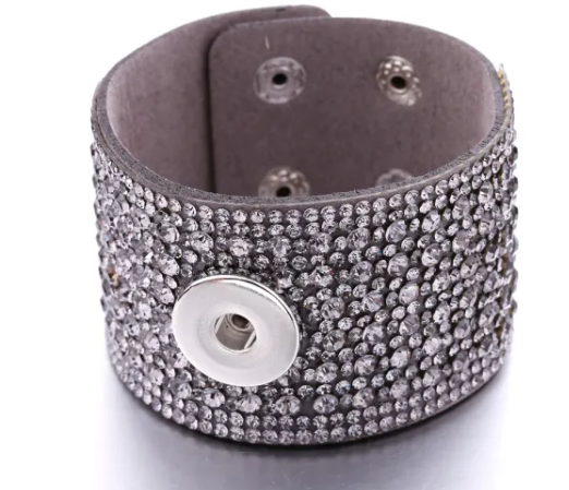 Wide Felt Rhinestone Single Snap 20mm Snap Bracelet for Snap Jewelry (Assorted Colors)