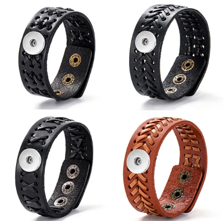 Leather Woven Single Snap 20mm Snap Charm Jewelry (Assorted Colors) (3 Snap Adjustment)