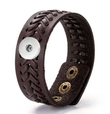 Leather Woven Single Snap 20mm Snap Charm Jewelry (Assorted Colors) (3 Snap Adjustment)
