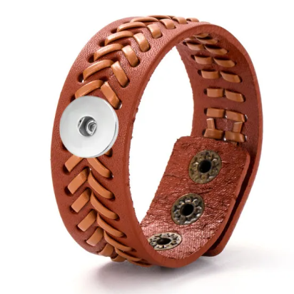 Leather Woven Single Snap 20mm Snap Charm Jewelry (Assorted Colors) (3 Snap Adjustment)
