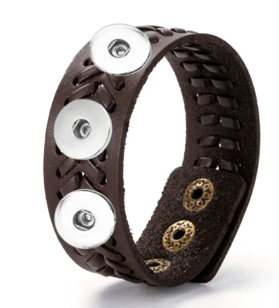 Triple Snap Woven Leather Snap Closure 20mm Snap Bracelet