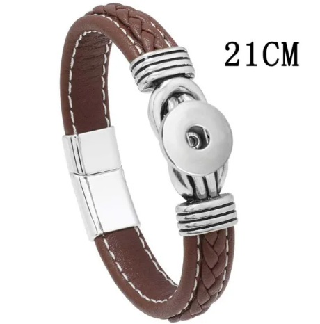 Leather Knot Bangle Single Snap Charm Bracelet 20mm Snaps (Choose Black or Brown)