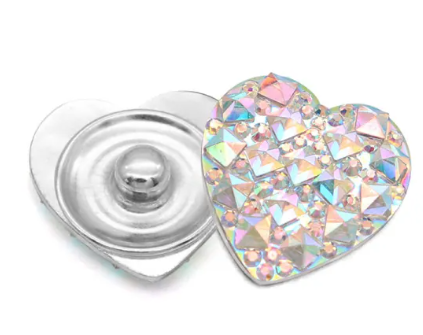 Acrylic Large Heart Shape Iridescent 12mm or 20mm Snap Charm