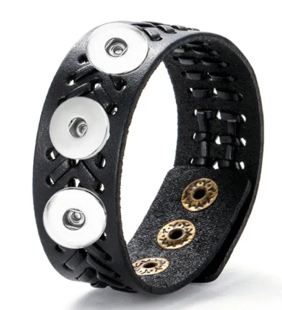 Triple Snap Woven Leather Snap Closure 20mm Snap Bracelet