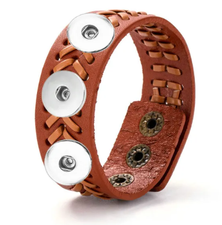 Triple Snap Woven Leather Snap Closure 20mm Snap Bracelet